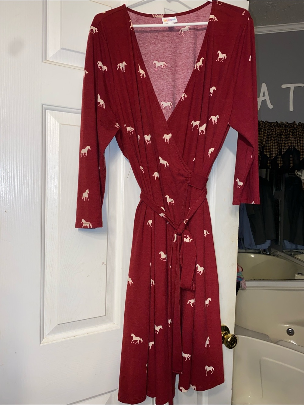 LULAROE  burgundy Horse Print Wrap Dress 2X